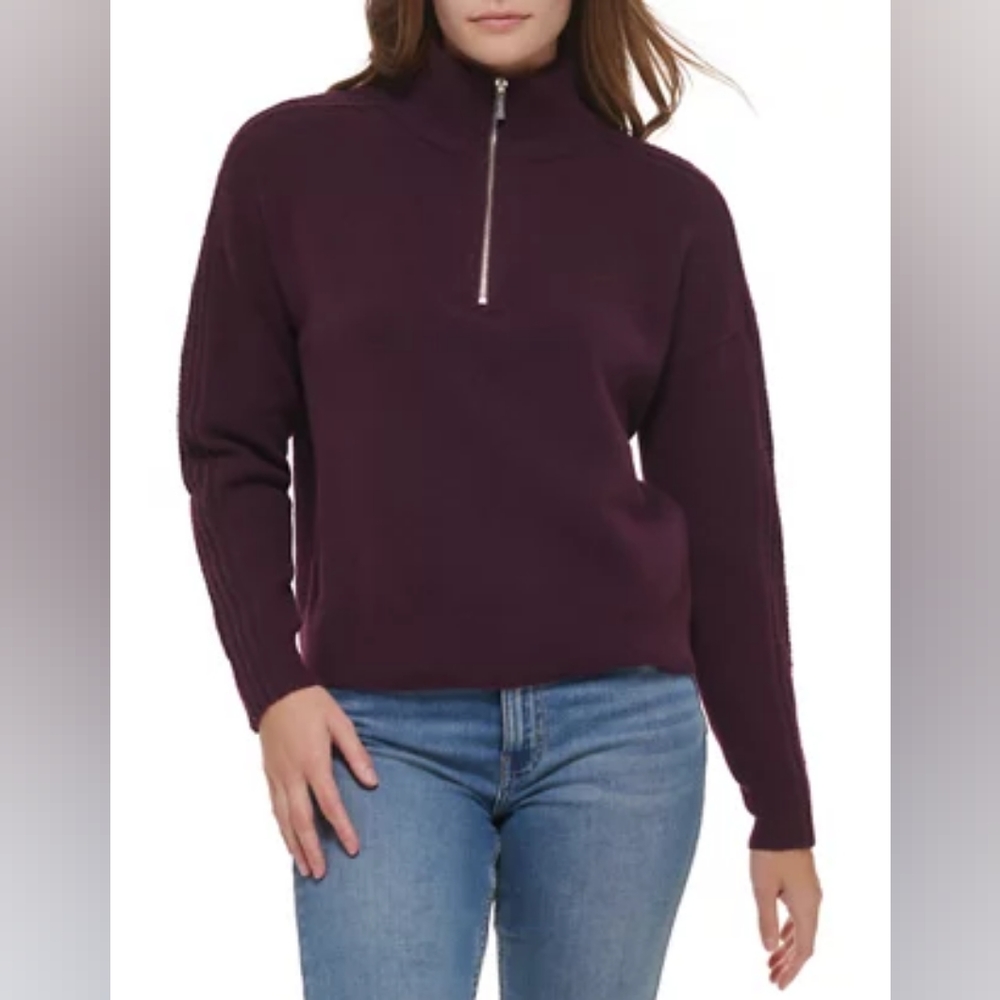 Calvin Klein Women's 1/4 Zip Pullover Sweater, Large, Aubergine 🍆, EUC